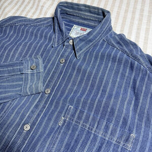 VTG Levis Silver Tab Shirt Mens XL Blue Pinstripe Denim Short Sleeve Button Up